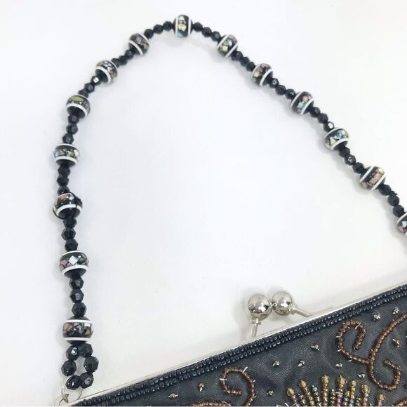 Apt. 9 Black Satin Beaded Floral Sparkle Bead Handle Mini Evening Bag - Picture 9 of 16